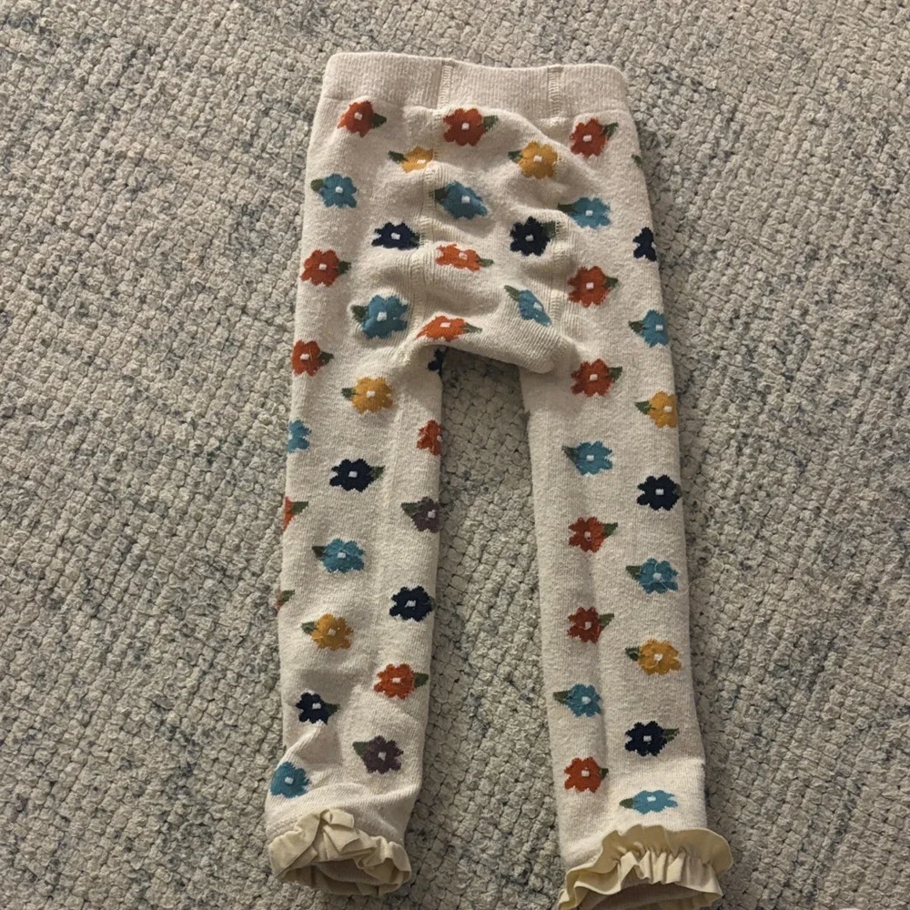 Ruffle Butts Cream Tights with Colorful Floral Pattern